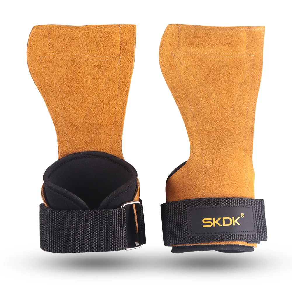 Type2-Yellow SKDK перчатки из воловьей кожи для тяжелой атлетики, для тренажерного зала, для фитнеса, накладки на запястье, поддержка кроссфита, тренировочные перчатки - Цвет: Type2-Yellow