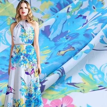 

19 Spring Summer New Digital Printed 50%silk 50%cotton 138cm Wdie 12momme Sateen Fabric for Women Dress Cloth Diy Sewing Sale