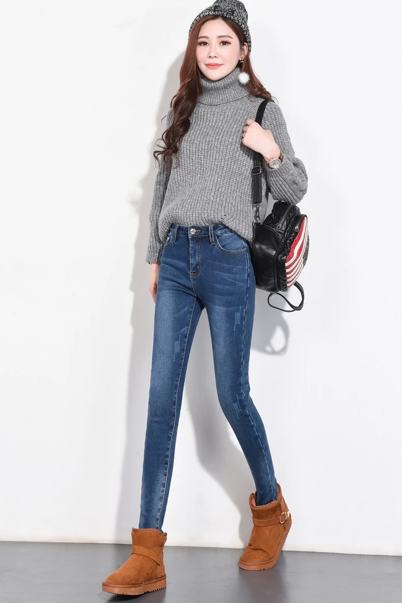 Ladies Jeans Add Velvet To Thicken fall/winter Thin Body Raises Buttock Lady Autumn Jeans Korean Women's Casual Pants Plus Size