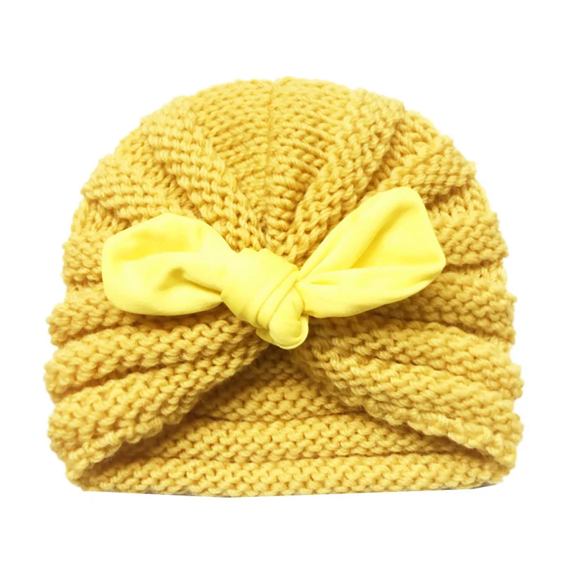 Yellow with ears Модная детская шапка для новорожденных мальчиков и девочек, мягкая хлопковая шапка-тюрбан для малышей, аксессуары для головы - Цвет: Yellow with ears
