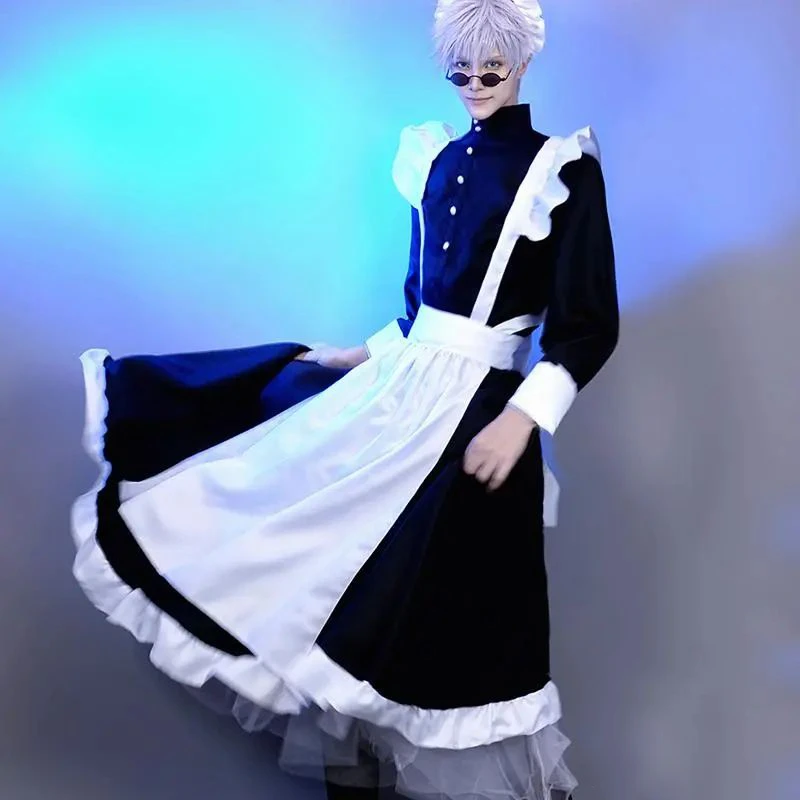 Women Maid Outfit Long Dress Apron Dress Lolita Dresses Men Clothes