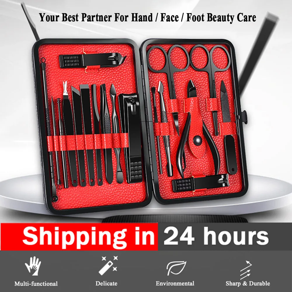 18PCS Nail Clipper Kit Nipper Cutter Scissors Tweezers Ear Pick Pedicure Manicure Set Nail Art Tools Trimmer Toenail With Case