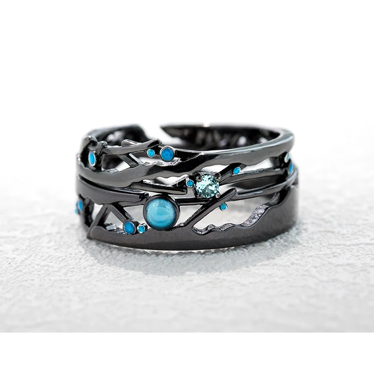 Thaya CZ Млечный путь, черные кольца, синие яркие кольца с кубическим цирконием, 925 серебряные ювелирные изделия для женщин, для влюбленных, винтажные, богемные, ретро, подарок