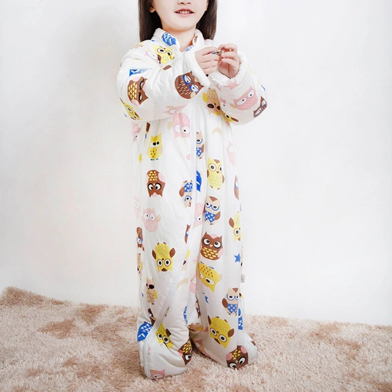 

Warm Soft Baby Sleeping Bag with Detachable Long Sleeves Autumn Winter Cotton Sleepwear Infant Toddler Kids Sleepsack