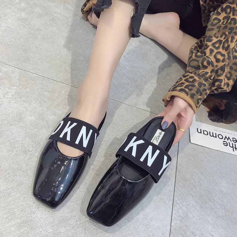 Women Leather Slippers Black 2020 Summer New Fashion Lazy Baotou Loafer Ladies Flat Bottom Explosion Casual White Sandals Woman Women Leather Slippers Black 2020 Summer New Fashion Lazy Baotou Loafer Ladies Flat Bottom Explosion Casual White Sandals Woman