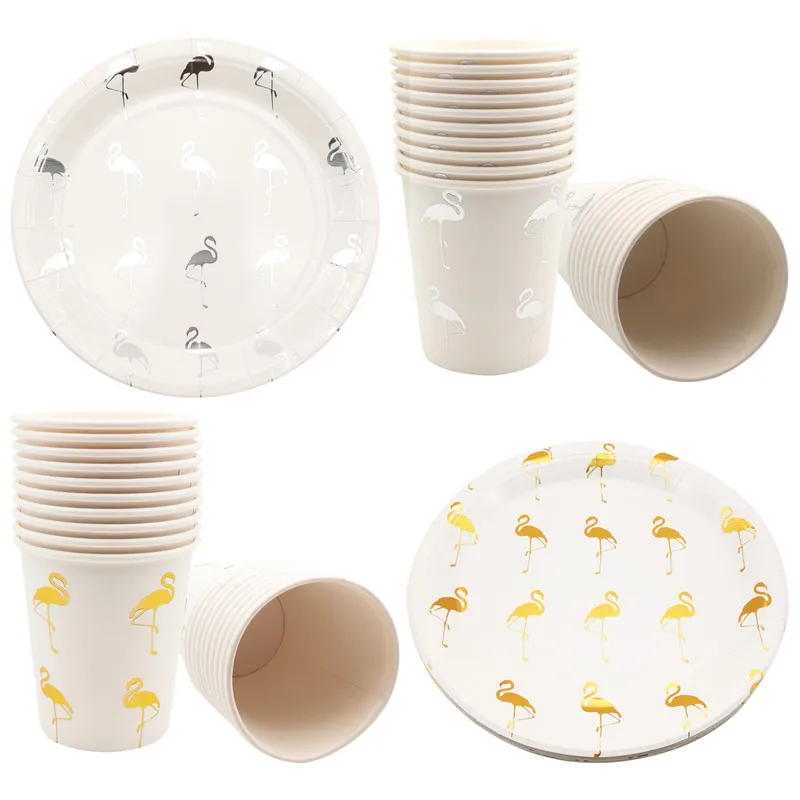 10Pcs Hawaii Party Flamingo Paper Cup Plate Summer Tropical Party Supplies Hawaiian Birthday Party Wedding Decoration