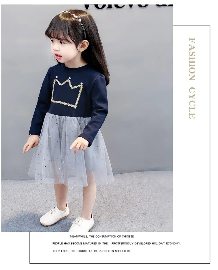 Autumn Baby Dress Long Sleeve Infant Dress Toddler Girls Princess Dresses Crown Solid Color Fashion Baby Girls Clothing Vestidos