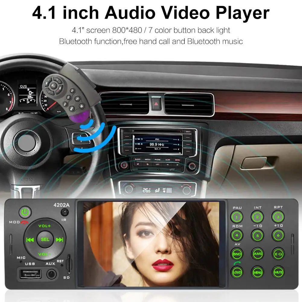 Автомобильный стерео 4 дюймов авто радио 4202A Bluetooth Авто Радио USB SD Aux приемом УКВ-диапазона и Bluetooth громкой связи Bluetooth гарнитура для In-dash HD MP5 видео плеер