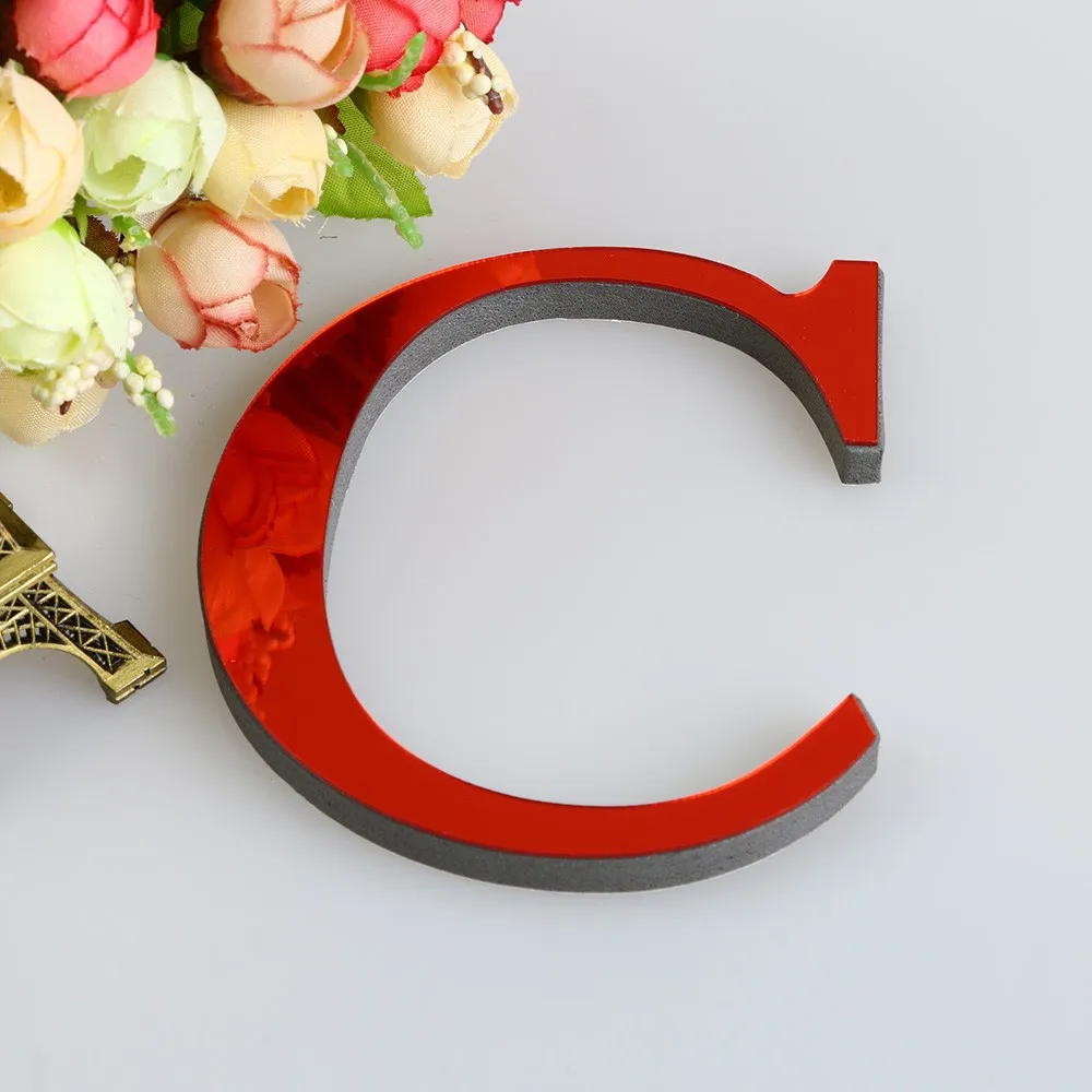 26 букв DIY 3D зеркальная самоклеящаяся Съемная плитка зеркальная наклейка украшение комнаты акриловая Настенная Наклейка художественная Фреска - Цвет: C
