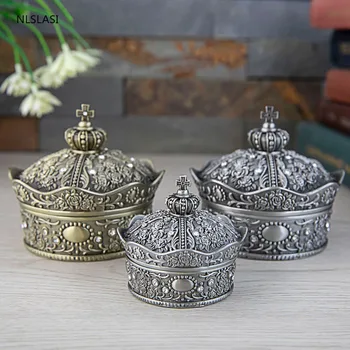 

Palace Retro Style Metal Storage Box Zinc Alloy Crown Jewelry Exquisite Gift Box Dust-proof Finishing Jewelry Organizer