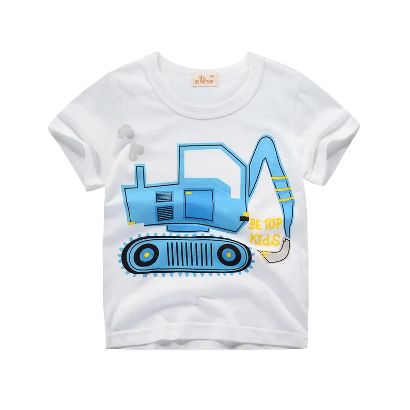 Одежда для маленьких мальчиков с короткими рукавами и рисунком джипа, грузовика футболка для экскаватора футболки для маленьких мальчиков и девочек хлопковые топы для малышей