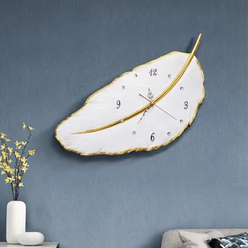 

Nordic Stereoscopic Simulation Outline In Gold Feather Wall Clock Creative Living Room Mute Sounds Wall Art Home Decor A1628