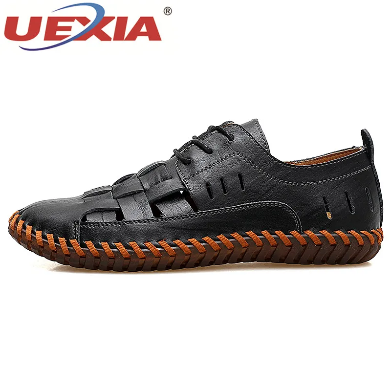 UEXIA; сезон лето; кожаная мужская обувь ручной работы; модная мужская обувь на плоской подошве; изысканный дизайн; удобные кроссовки на шнуровке; мужская повседневная обувь - Цвет: black