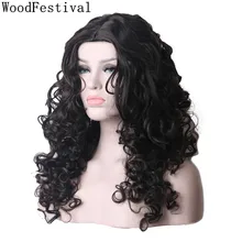 WoodFestival женский черный синтетический парик длинные вьющиеся высокая температура термостойкие волокна косплей парики