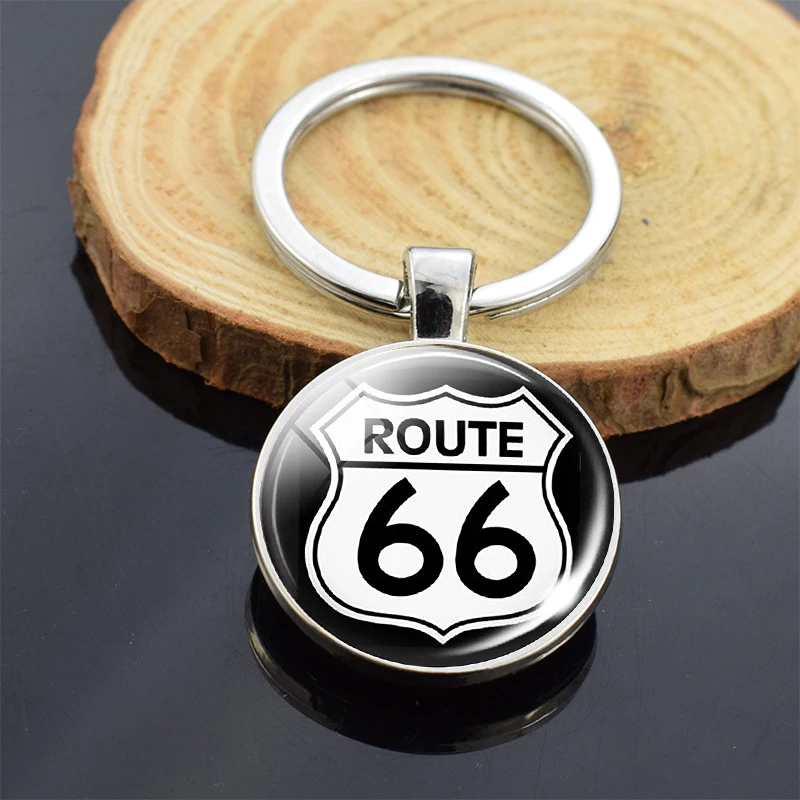 Двухсторонний автомобильный брелок Route 66 длинный стеклянный шар Серебристый
