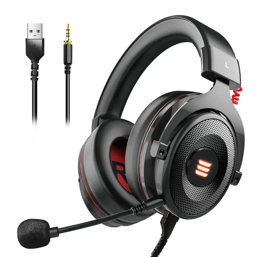 

EKSA Gaming Headset Virtual USB 7.1 Headphones Wired 3.5mm Over-Ear Headset With Pluggable Mic LED For Xbox/PC/PS4/Phone/PS3/PC