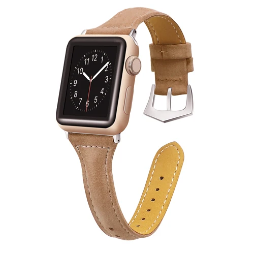 Frosted coffee Ремешок из натуральной кожи для Apple Watch 42 мм 38 мм iwatch 4 ремешка 44 мм 40 мм браслет наручный ремень ремешок для часов 4 3 2 1 Аксессуары - Цвет ремешка: Frosted coffee