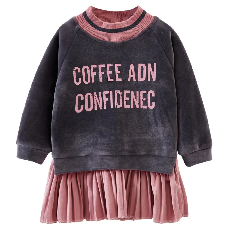 Kids Sweatshirt Girls Hoodie Pleated Dress Winter Fleece Thick Children Long Sweater Dress Clothes Kids Outfits 8 10 12 Years