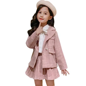 

Children Suit Clothes Plaid Pattern Girls Suit Set Jacket + Pants Girls Clothes Set Casual Style Costumes For Children