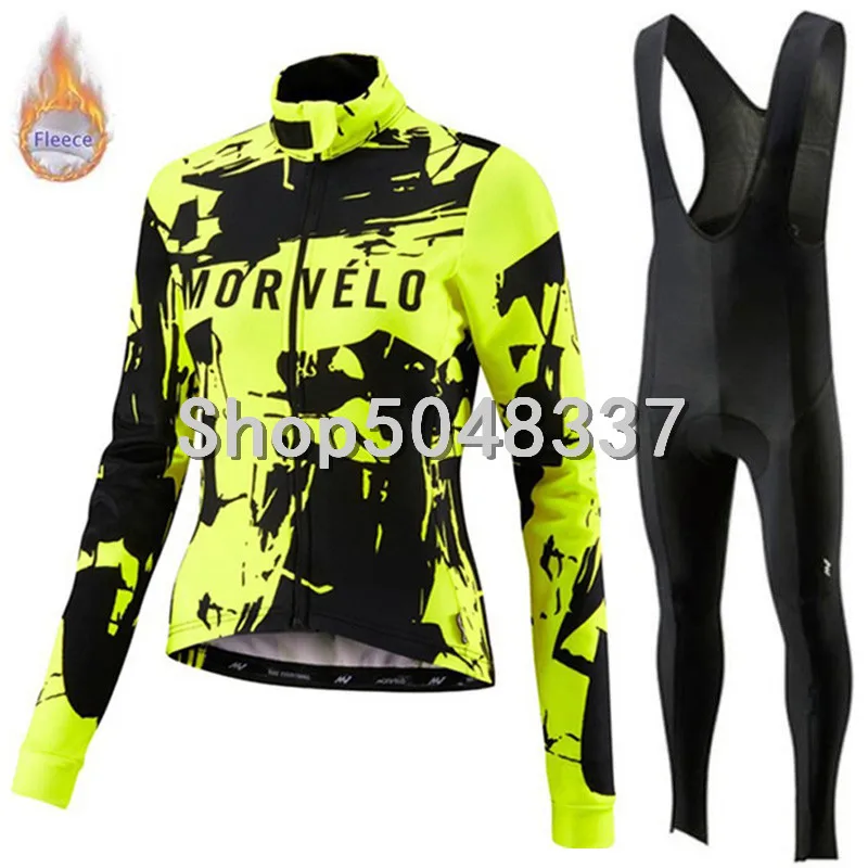 pro team morvelo Зимняя Теплая Флисовая велосипедная одежда для мужчин Джерси костюм для прогулок верховой езды на велосипеде(нагрудник) брюки костюм
