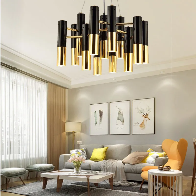 

Nordic Fashion Golden Water Pipe Chandelier Post-Modern Villa Restaurant Lighting Simple Creative Personality Art Lamps