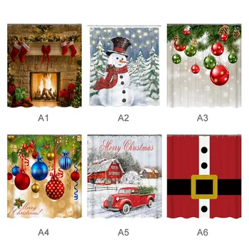 

Christmas Trees Shower Curtain Holiday New Year Shower Curtains For Xmas Waterproof Style Snowflake Snowman Bell L