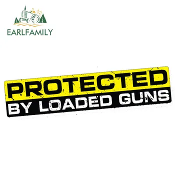

EARLFAMILY 15cm x 3cm Car Styling PROTECTED BY GUN Decal Vinyl JDM Bumper Car 4x4 Window Biker Race Armed Car Sticker