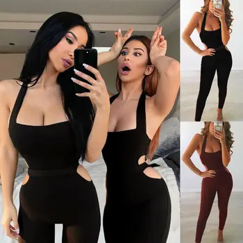 

Women`s Sexy Slim Fit Suspenders Clubwear Strape Playsuit Ladies Solid Color Bodycon Party Jumpsuit Romper Trousers
