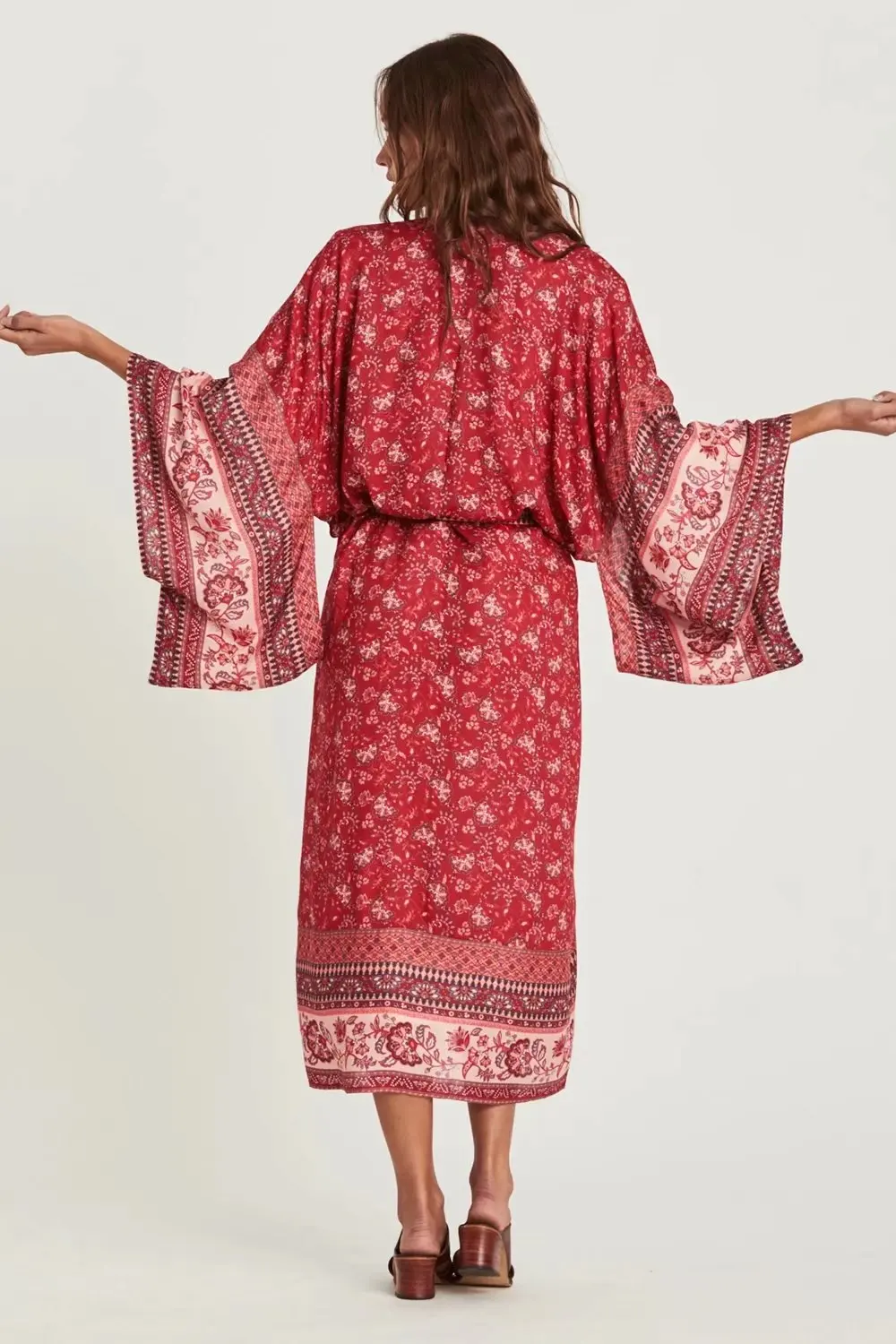 Богемный Вдохновленный длинный кимоно Женская блузка с цветочным принтом кимоно рукав летний кардиган пляжные женские топы Cover Up blusas gypsy