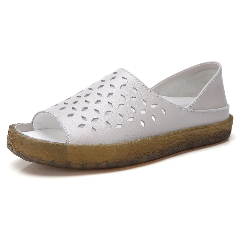 Летние модные женские туфли из натуральной кожи на плоской подошве; белые сандалии; женская обувь из водонепроницаемого материала; женские пляжные сандалии 44 размера плюс - Цвет: G-036