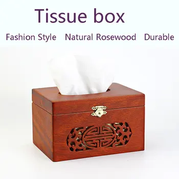 

Household Tissue Box Fashion Style Natural Rosewood Square Tissue Box Creative Seat Type Tissue Canister Eco-Friendly Retro