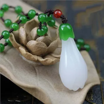 

Exclusive design natural handmade Hetian white jade flower pendant necklace female models magnolia pendant