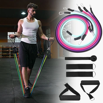 

11pcs Resistance Bands Set Workout Fintess Exercise Tube Bands Door Anchor Ankle Straps Cushioned Handles w/ Bags for Home Gym