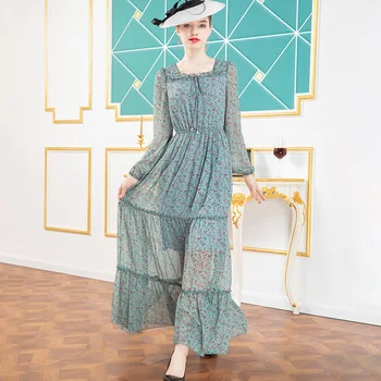 

2020 Spring Autumn Dress Women Prairie Chic Long Dress Lolita Style Print Flowers Long Sleeve Casual Dress DZ2525