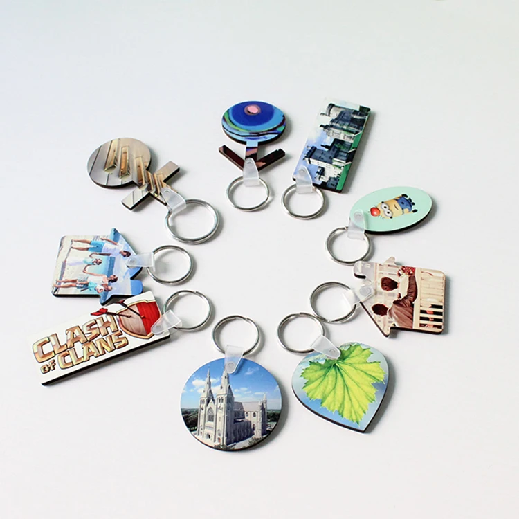 

Free Shipping 30pcs/lots Blank Sublimation MDF Key Rings Tags Keychain DIY Gift Printing Sublimation Ink Transfer Two Sides