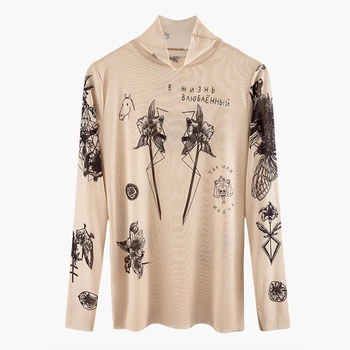 

XUXI 2020 Russian Autumn New Fashion Female Basal Senior Goddess Tattoo Print Upper Body Neck Tight Tight Tight Tight FZ0420