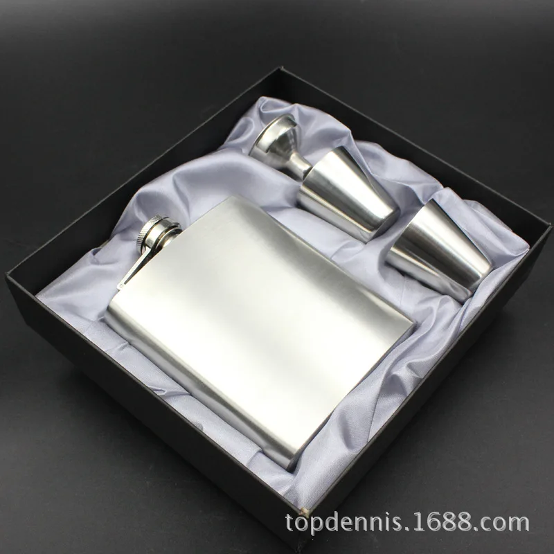 Portable Stainless Steel Flagon 7 Oz Small Wine Pot Top Grade Set Send Wine Glass Funnel Customizable Wine Bottle Gift Box
