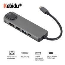 5 в 1 usb-концентратор, адаптер usb type C Hdmi 4K USB C концентратор для Gigabit Ethernet Rj45 Lan для Macbook Pro Thunderbolt 3 USB-C зарядное устройство Новинка