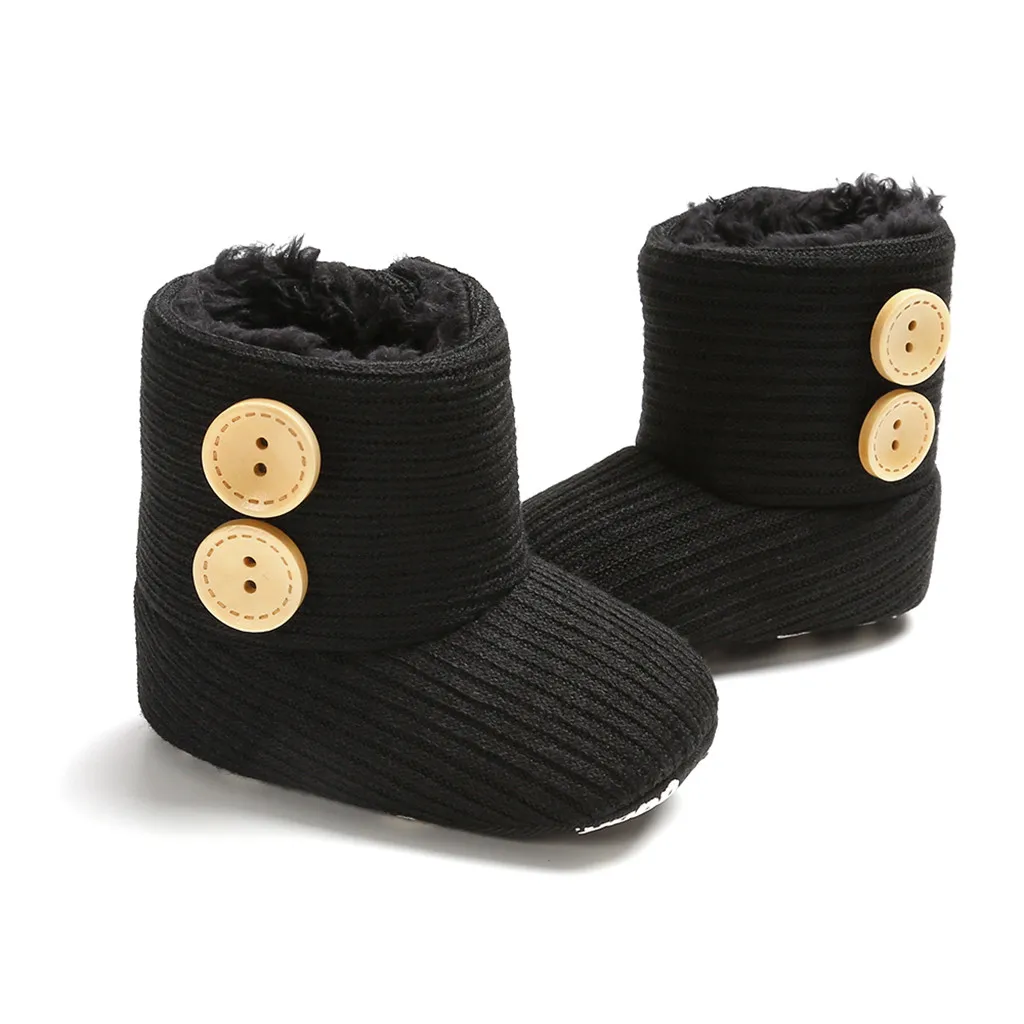 MUQGEW Baby Girl Boy Shoes Kids Winter Boots Slip-On Solid Button Fashion Toddler First Walkers Baby Warmmer Shoes Booties