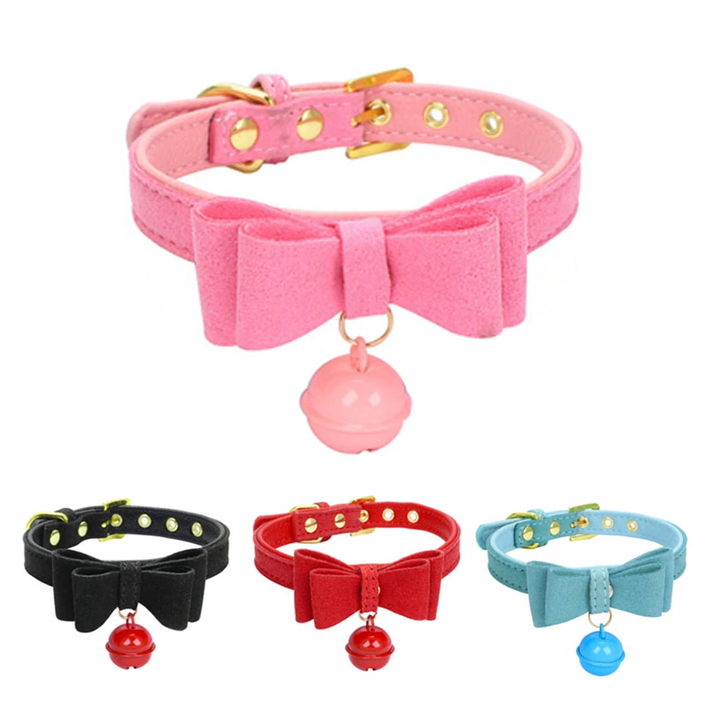 

Bowknot Cat Collar PU Leather Bells Necklace Adjustable Small Dog Puppy Kitten Collars Pet Accessories