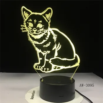 

Alert Cat with 7 Colors Light for Home Decoration Lamp Amazing Visualization Illusion 3D LED Night Light Dropship Gift AW-3095