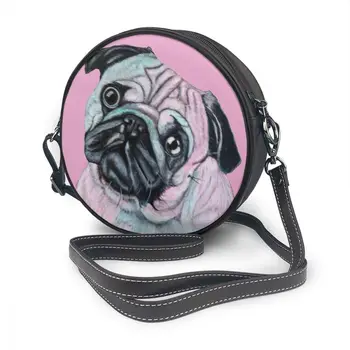 

Pugs Shoulder Bag Pugs Leather Bag Small Trendy Women Bags Crossbody Teen Women Print Round Purse