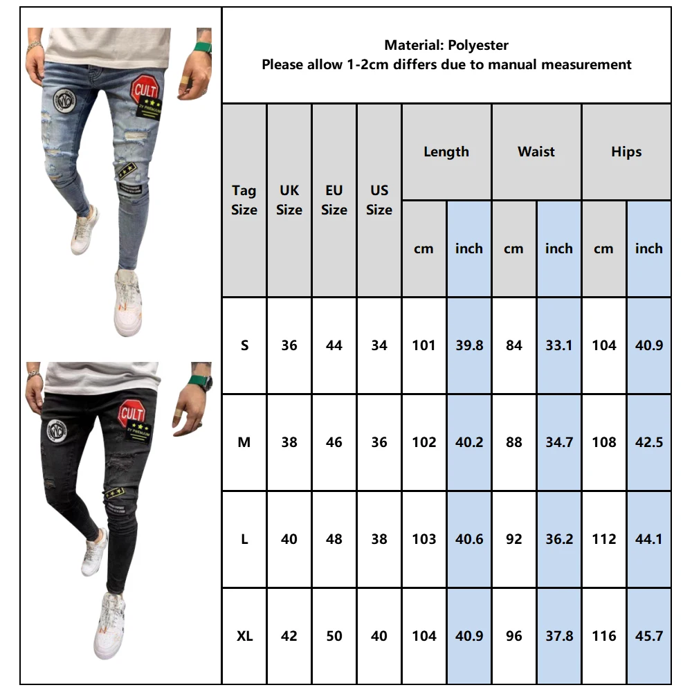 Skinny Jeans Men Stars Patches Vintage Denim Trousers Hole Ripped Jeans for Mens Streetwear Hip Hop Male Pencil Pants jean D25