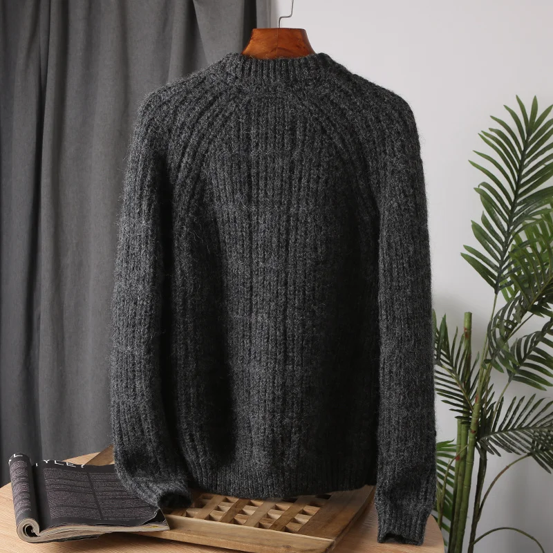 

Mohair Wool Men Pullover Autumn Winter Thickening Warm Knitting Sweater Round Neck Raglan Sleeve Solid Long-Sleeve Casual Tops