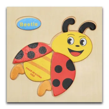 

Baby Toy Wooden Puzzle Cute Cartoon beetle Animal Intelligence Kids Educational Gift Brain Teaser Children Shapes Jigsaw