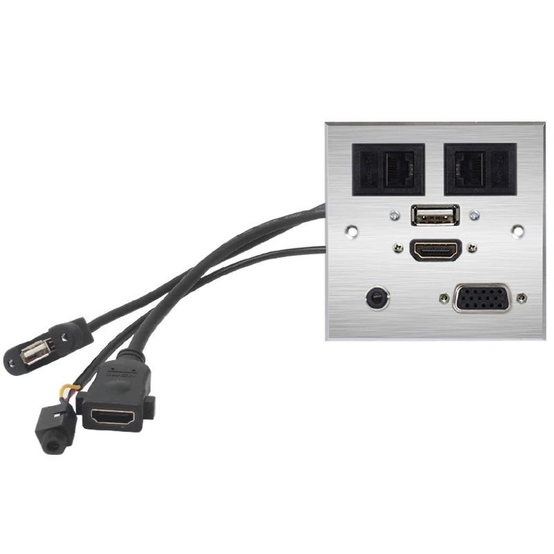 Настенная розетка из алюминиевого сплава HDMI VGA USB аудио два сетевых порта