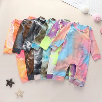 

Infant Newborn Baby Girls Tie dye Romper Long SleeveClorful Jumpsuits Spring Autumn Clothing Ribbed Outfits
