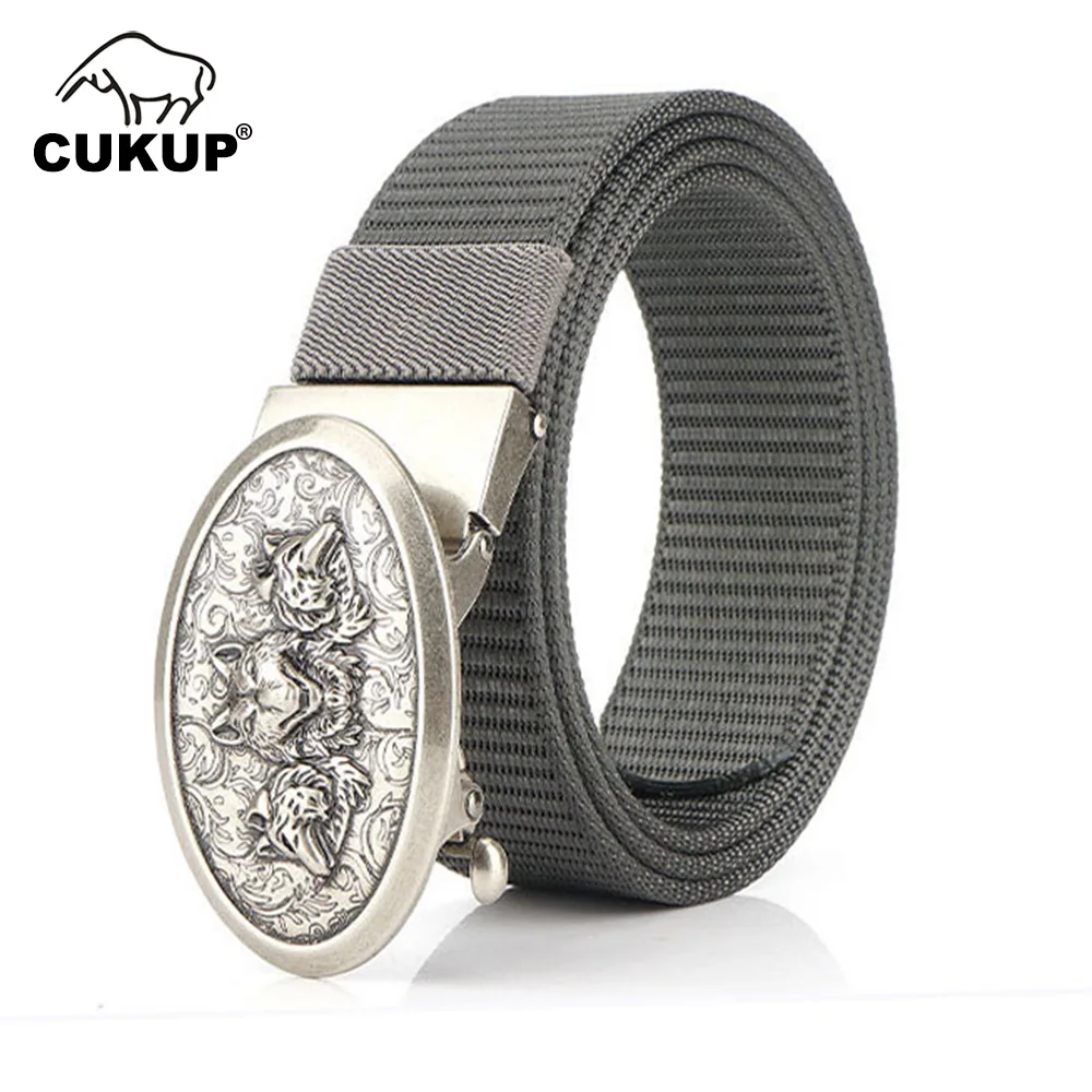 CUKUP Mens Unique Design Animals Pattern Buckles Metal Belts 3.5cm Width Quality Nylon Belts for Men Novelt Accessories CBFJ0169