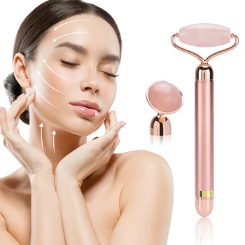 

Electric Jade Roller Slimming Face Natural Rose Quartz Lifting Genuine Green Jade Stone Facial Beauty Vibrating Massage Tool