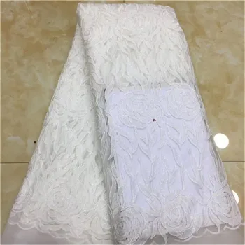 

white Sequins Net Lace Fabric 2019 High Quality African Mesh Wedding Bride Dress Sewing beads Sequined Embroidered Material